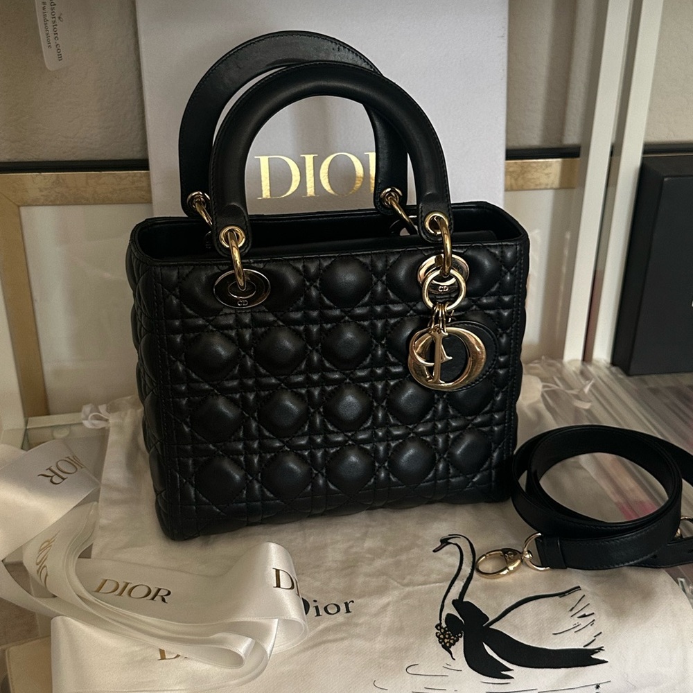 Dior Black Quilted Satchel with Gold Accents